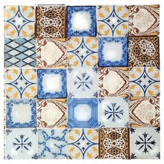 1 of the 120 Antique Ochre Glazed Relief Tiles, circa 1920