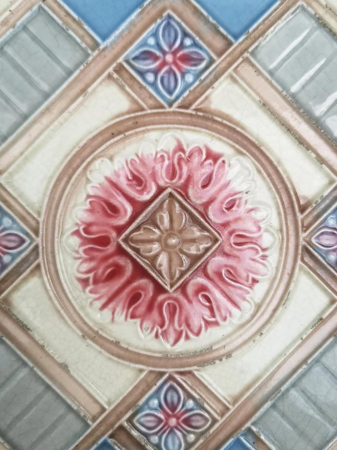 Ceramic 1 of the 13 Glazed Relief Tiles Produits Céramiques de la Dyle, circa 1930 For Sale