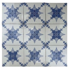 1 of the 130 White and Blue Art Deco Glazed Tiles by Le Glaive, Belgium