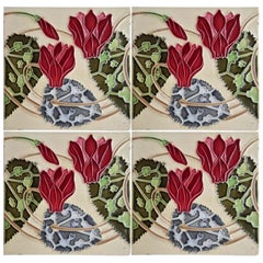 1 of the 14 Art Nouveau Glazed Relief Tiles by Gilliot, circa 1920
