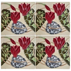 1 of the 14 Art Nouveau Glazed Relief Tiles by Gilliot, circa 1920