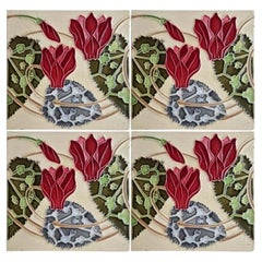 1 of the 14 Art Nouveau Glazed Relief Tiles by Gilliot, circa 1920