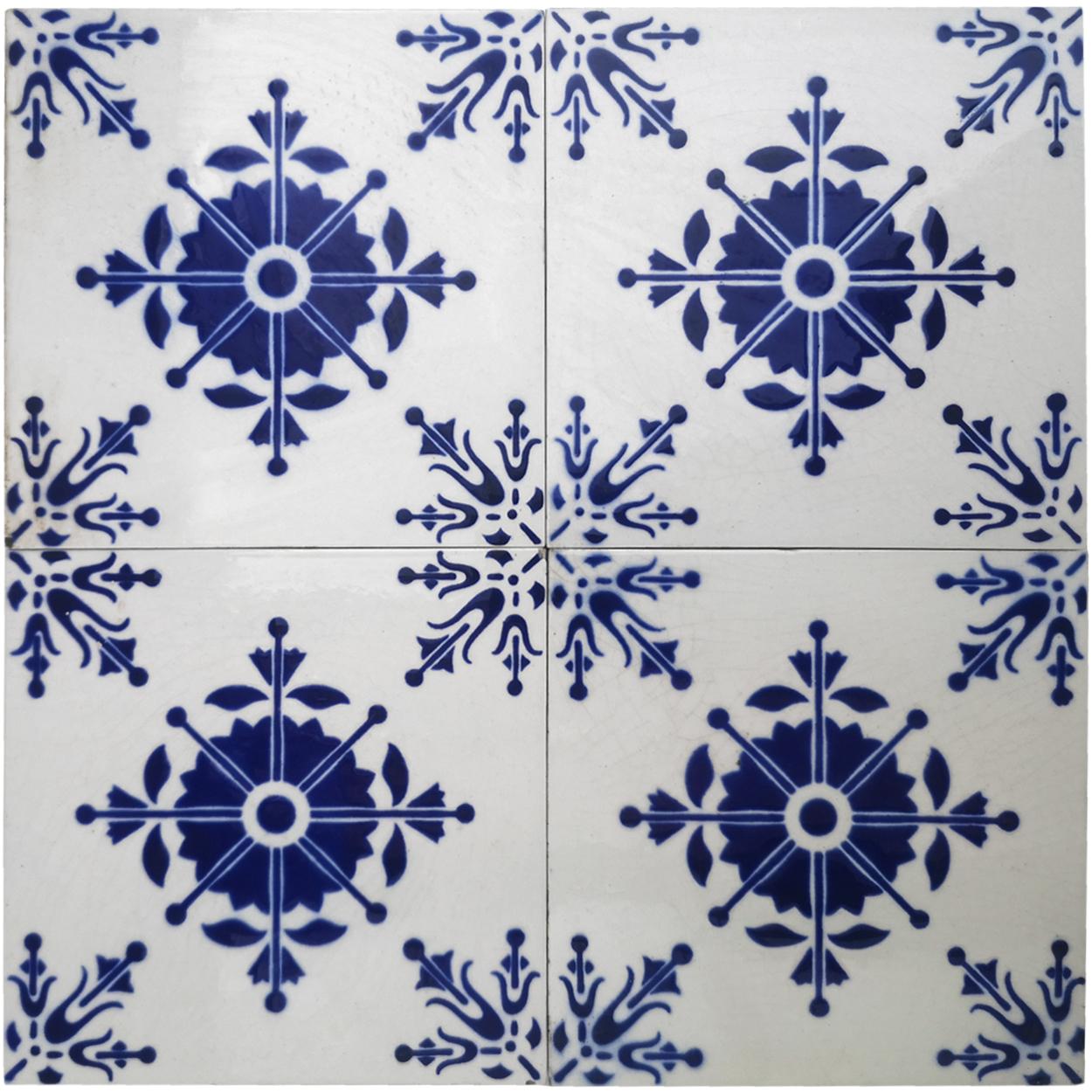 This is an amazing set of antique Art Nouveau handmade tiles in a rich blue color, made in Belgium, 1930s. 
These tiles would be charming displayed on easels, framed or incorporated into a custom tile design.

Please note that the price is per