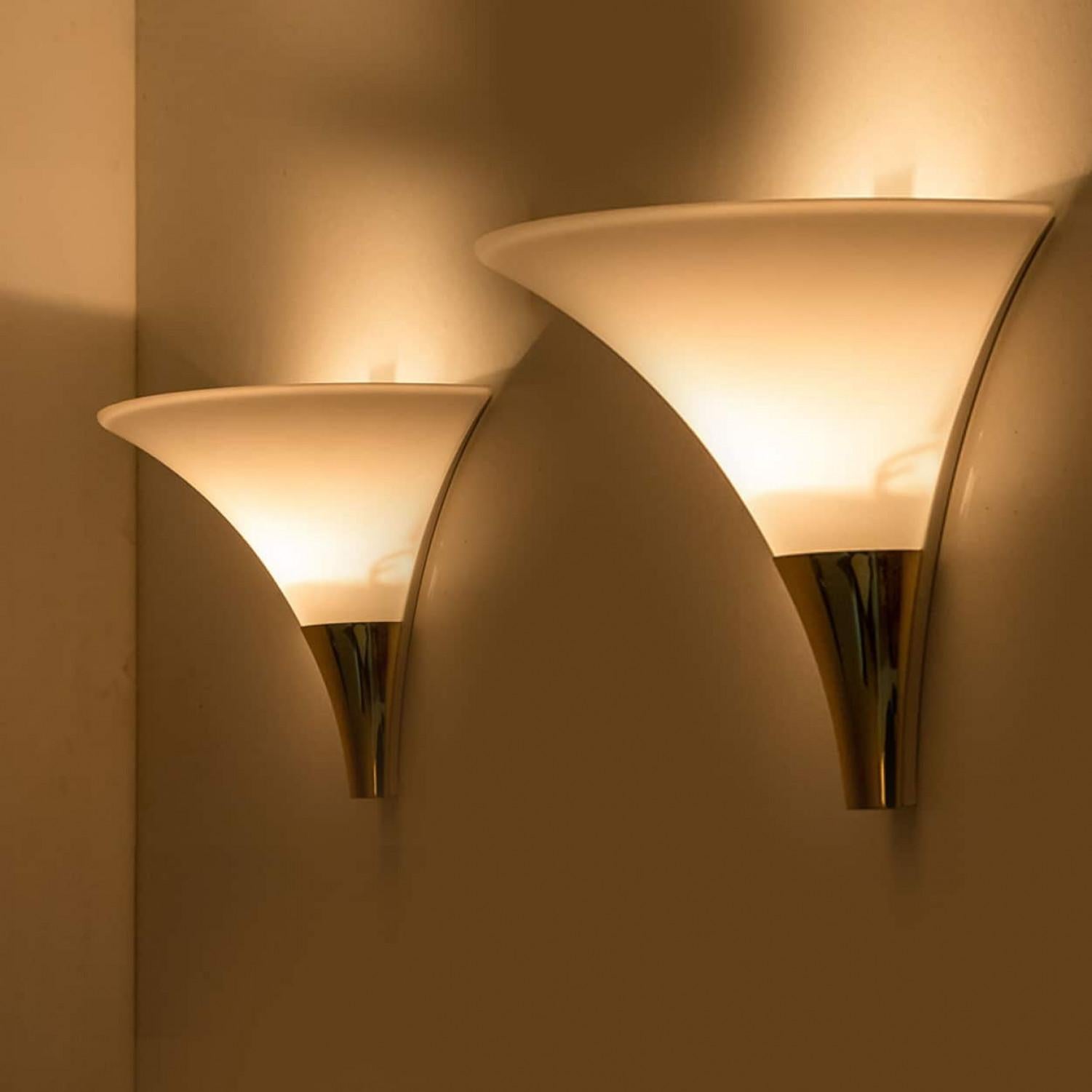 1 of the 16 Opaque Glass / Brass Wall Lights by Limburg, 1970s For Sale 3