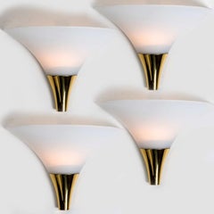 1 of the 16 Opaque Glass / Brass Wall Lights by Limburg, 1970s