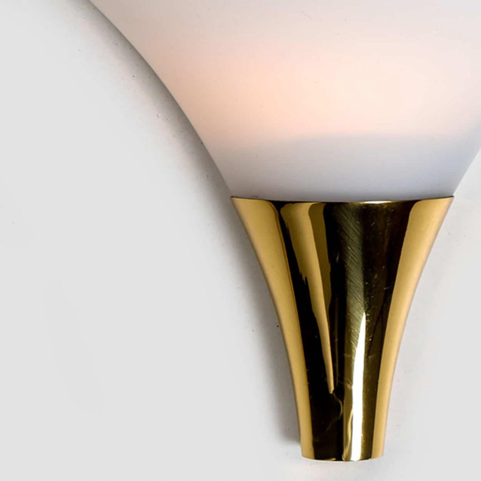 German 1 of the 16 Opaque Glass / Brass Wall Lights by Limburg, 1970s For Sale