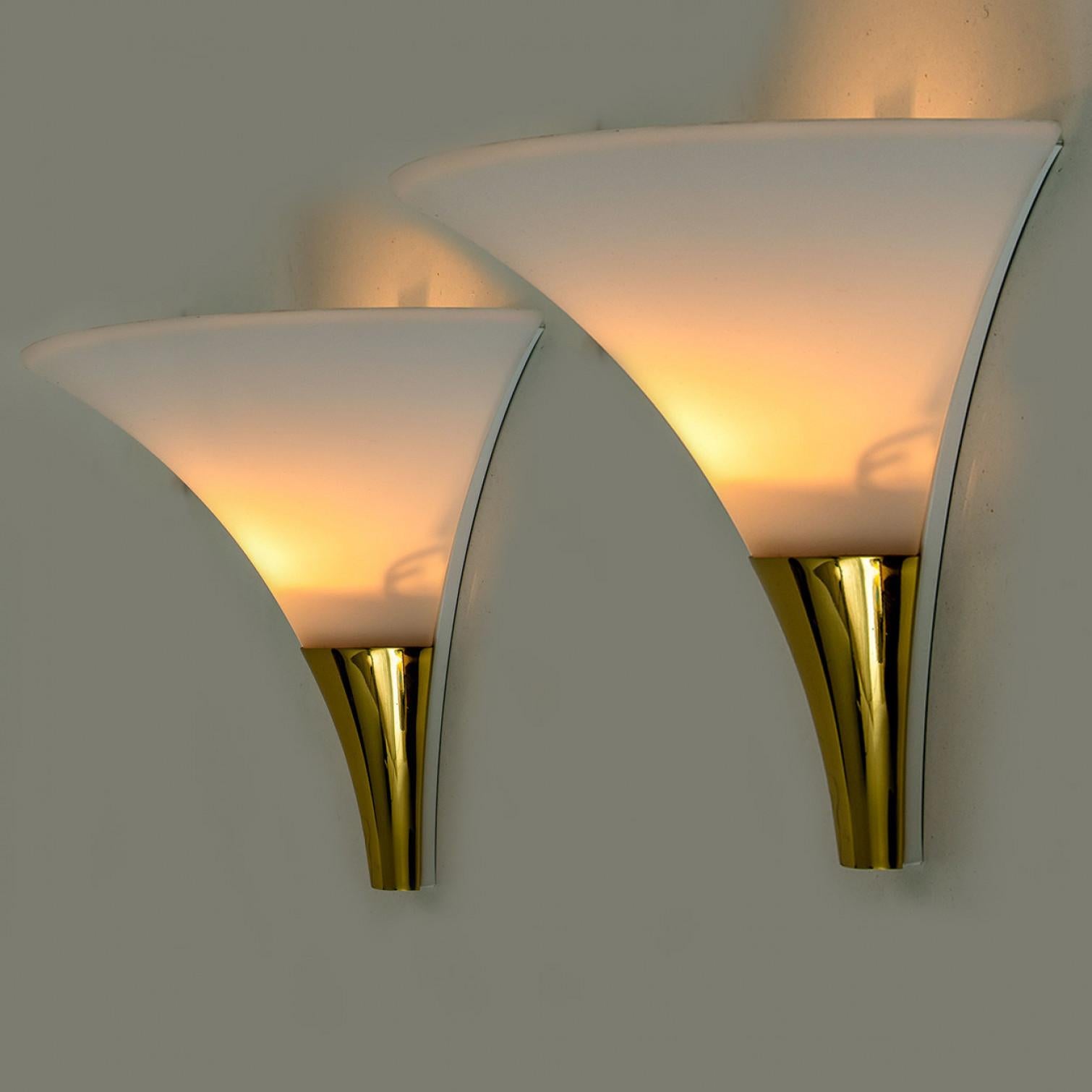 Other 1 of the 16 Opaque Glass / Brass Wall Lights by Limburg, 1970s For Sale