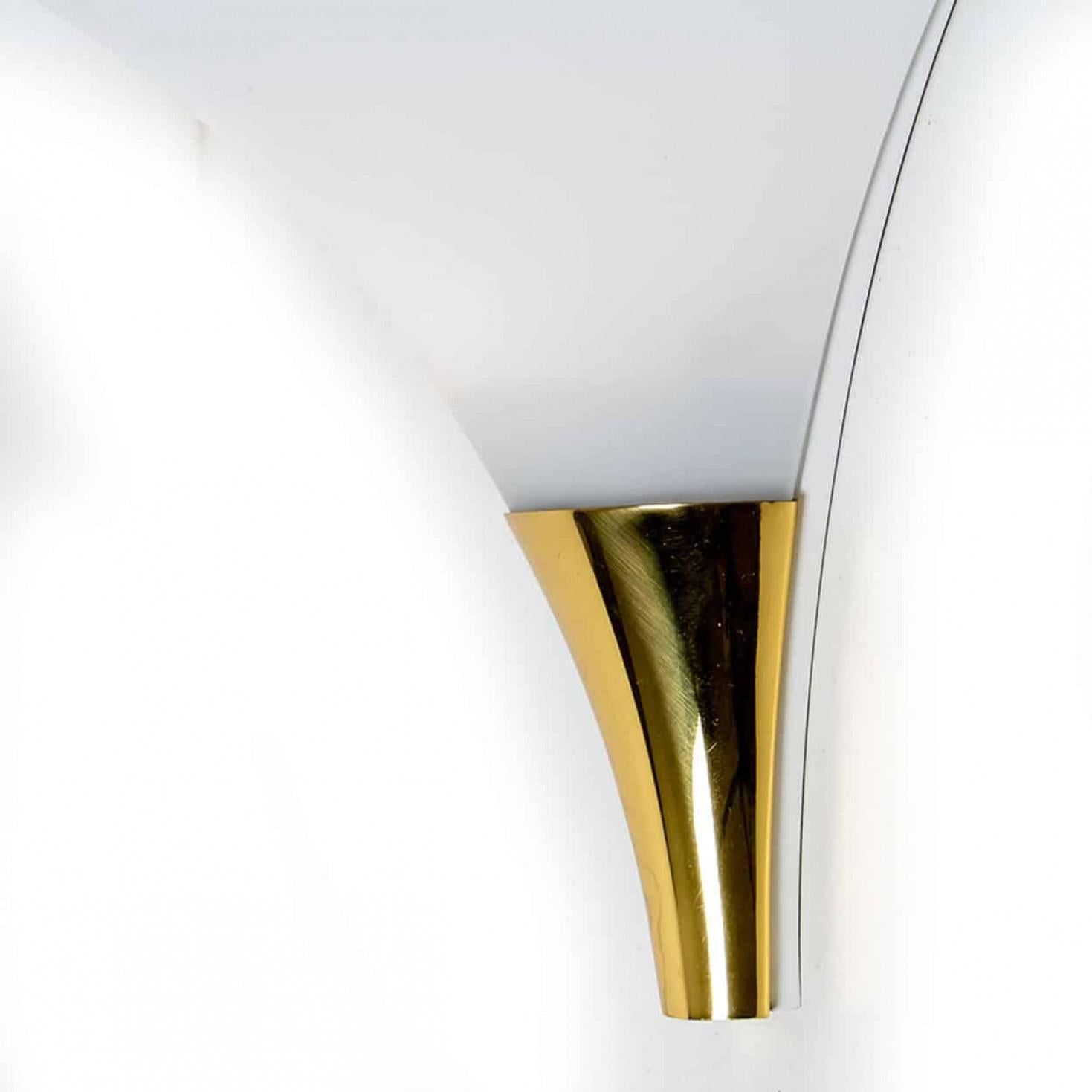 Late 20th Century 1 of the 16 Opaque Glass / Brass Wall Lights by Limburg, 1970s For Sale