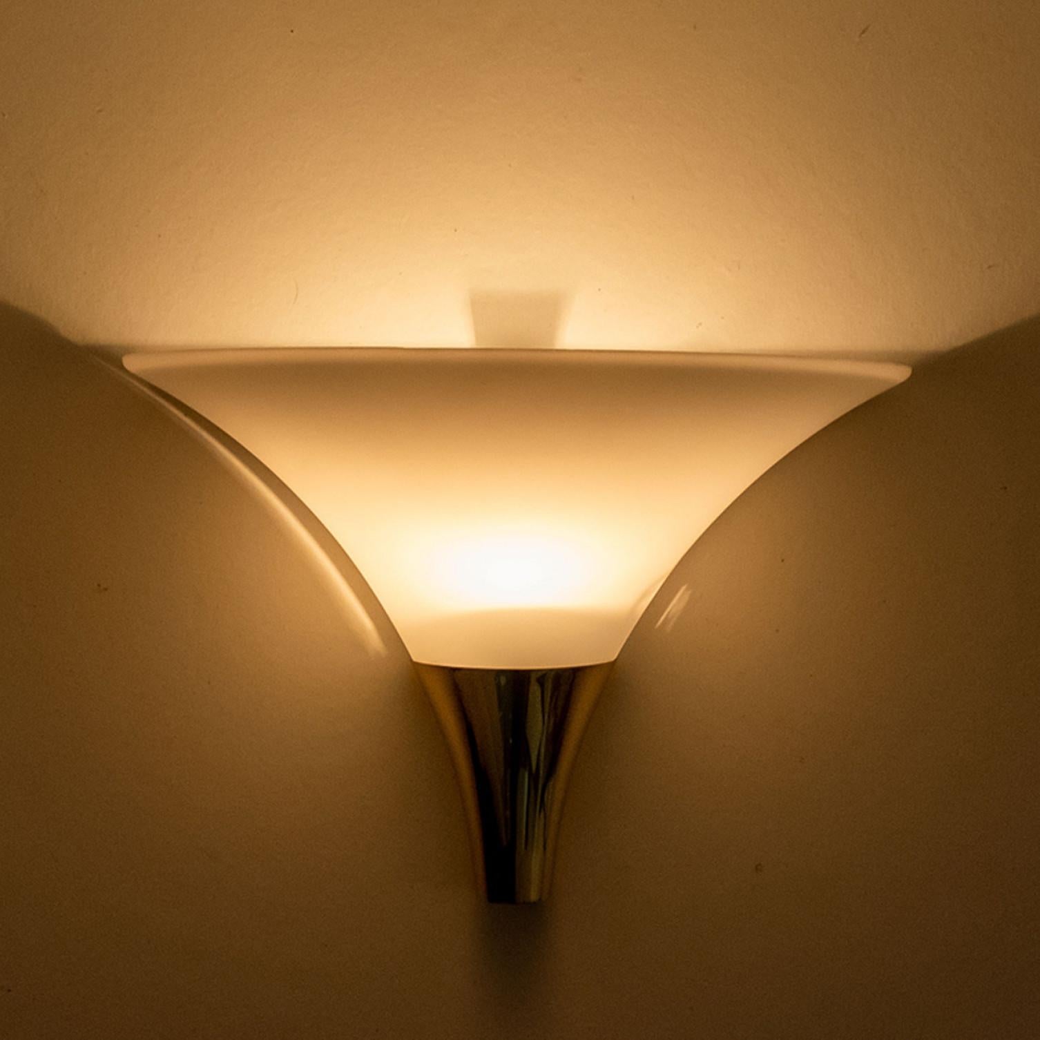 1 of the 16 Opaque Glass / Brass Wall Lights by Limburg, 1970s For Sale 2