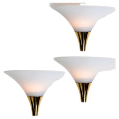 1 of the 16 Opaque Glass / Brass Wall Lights by Limburg, 1970s