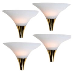 1 of the 16 Opaque Glass / Brass Wall Lights by Limburg, 1970s