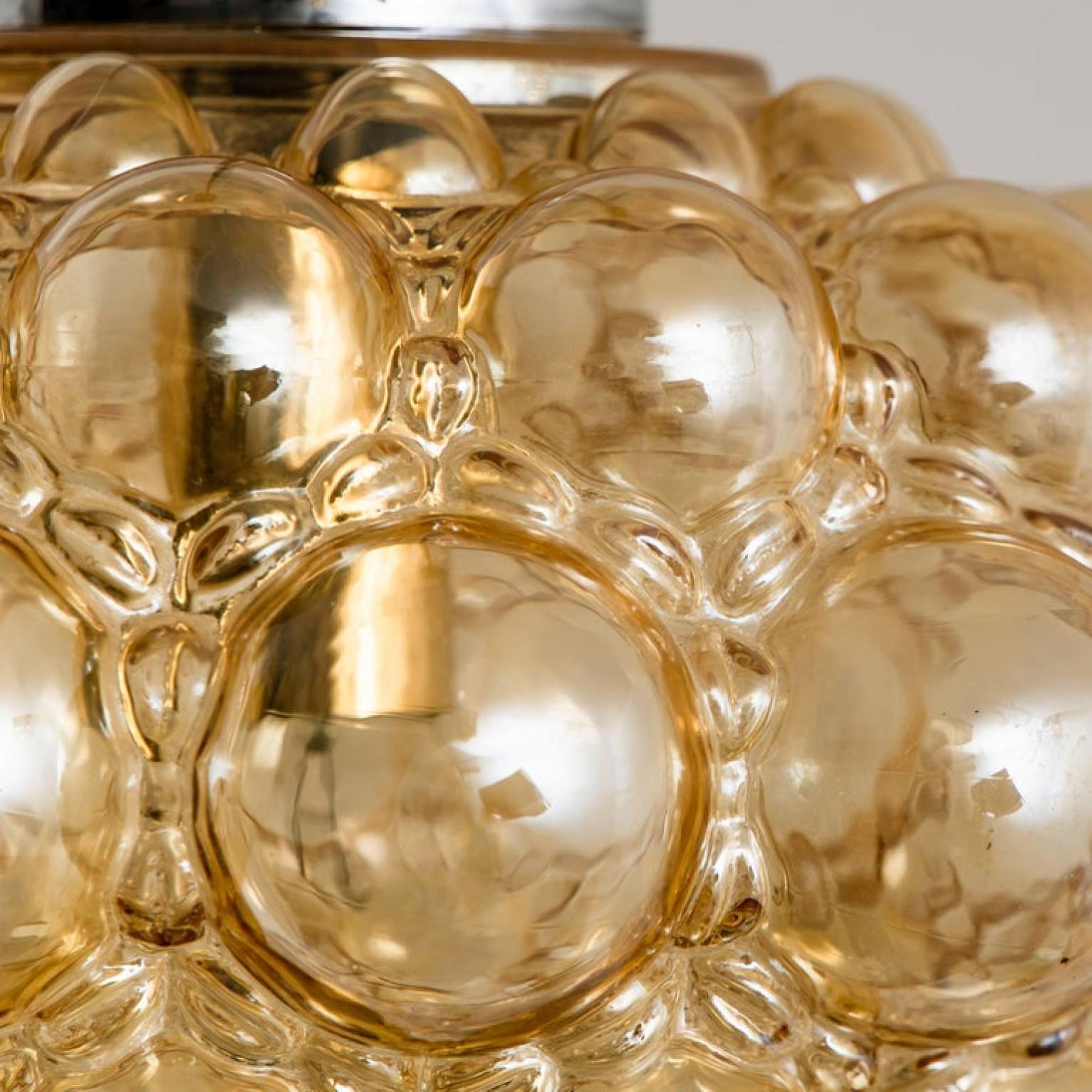 Austrian 1 of the 2 Amber Bubble Glass Pendant Lamps by Helena Tynell, 1960