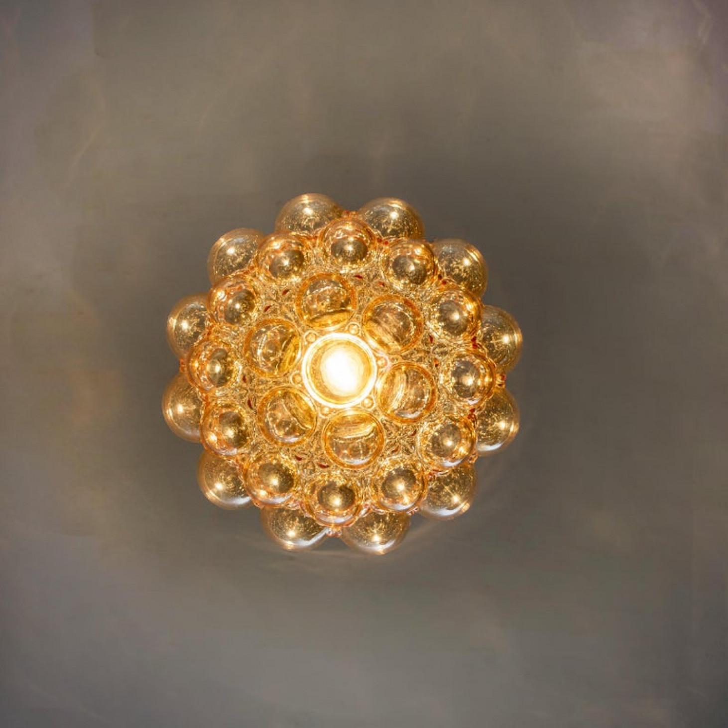 1 of the 2 Amber Bubble Glass Pendant Lamps by Helena Tynell, 1960 2
