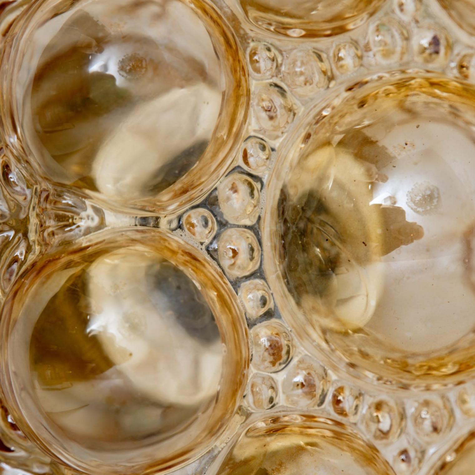 Pressed 1 of the 2 Amber Bubble Glass Pendant Light Fixtures by Helena Tynell, 1960 For Sale