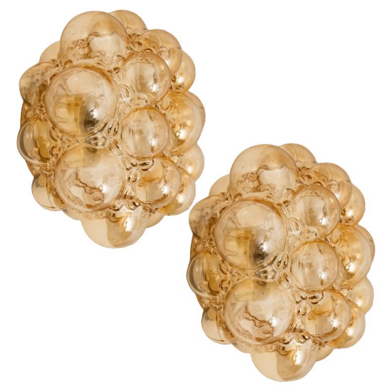 1 of the 2 Amber Bubble Glass Pendant Light Fixtures by Helena Tynell, 1960
