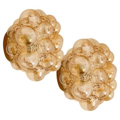 1 of the 2 Amber Bubble Glass Pendant Light Fixtures by Helena Tynell, 1960