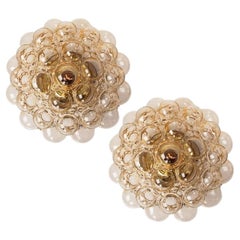 1 of the 2 Amber Bubble Glass Pendant Light Fixtures by Helena Tynell, 1960