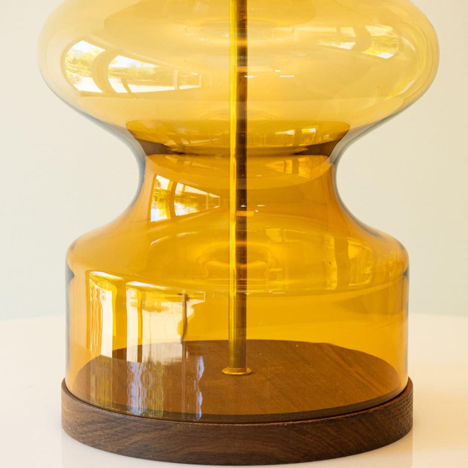 Danish 1 of the 2 Amber Bubble Glass Table Lamps, Custom Brique Lampshade by R. Houben For Sale