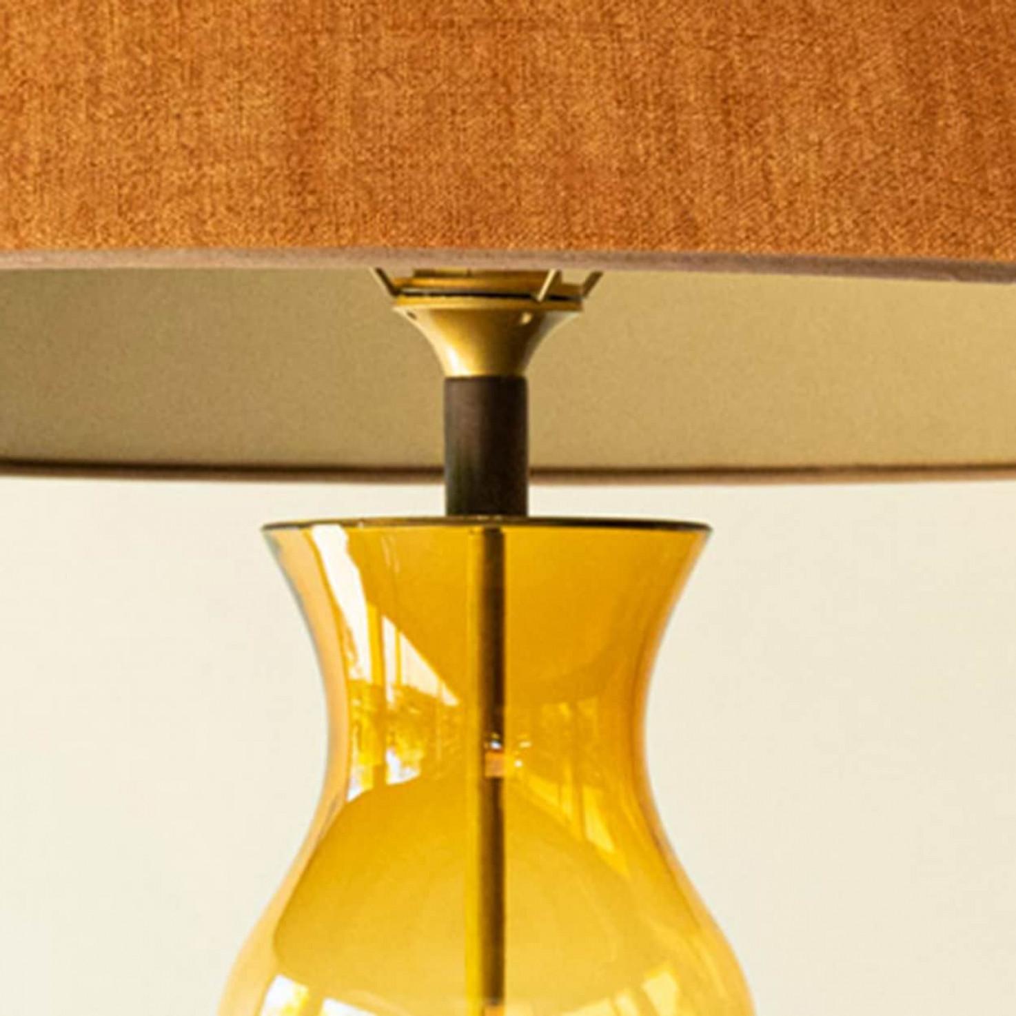 1 of the 2 Amber Bubble Glass Table Lamps, Custom Brique Lampshade by R. Houben In Good Condition For Sale In Rijssen, NL