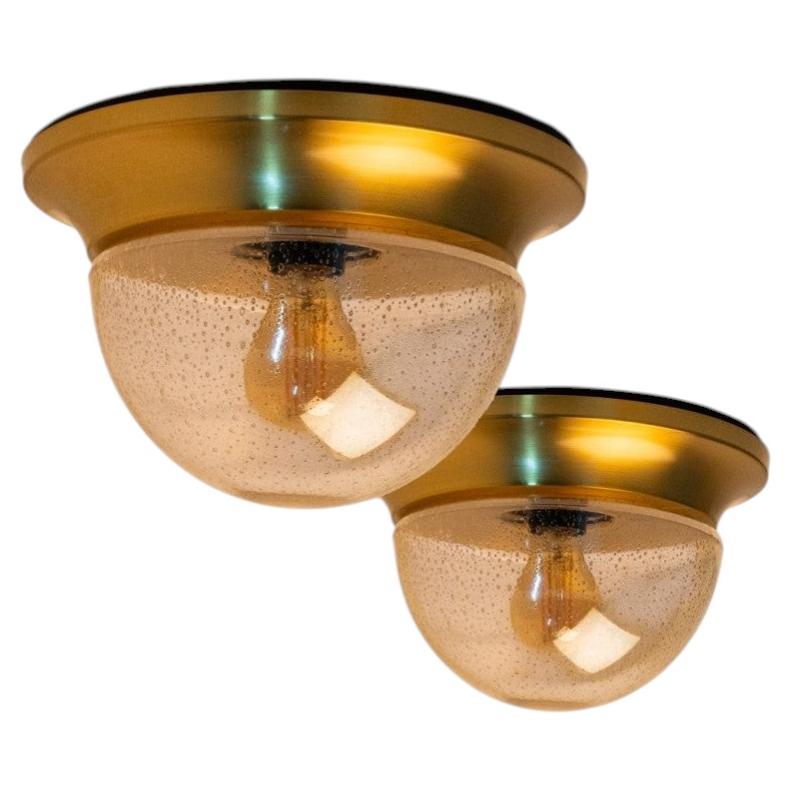1 of the 2 Amber Glass Flush Mounts in Style of Limburg, 1960 For Sale