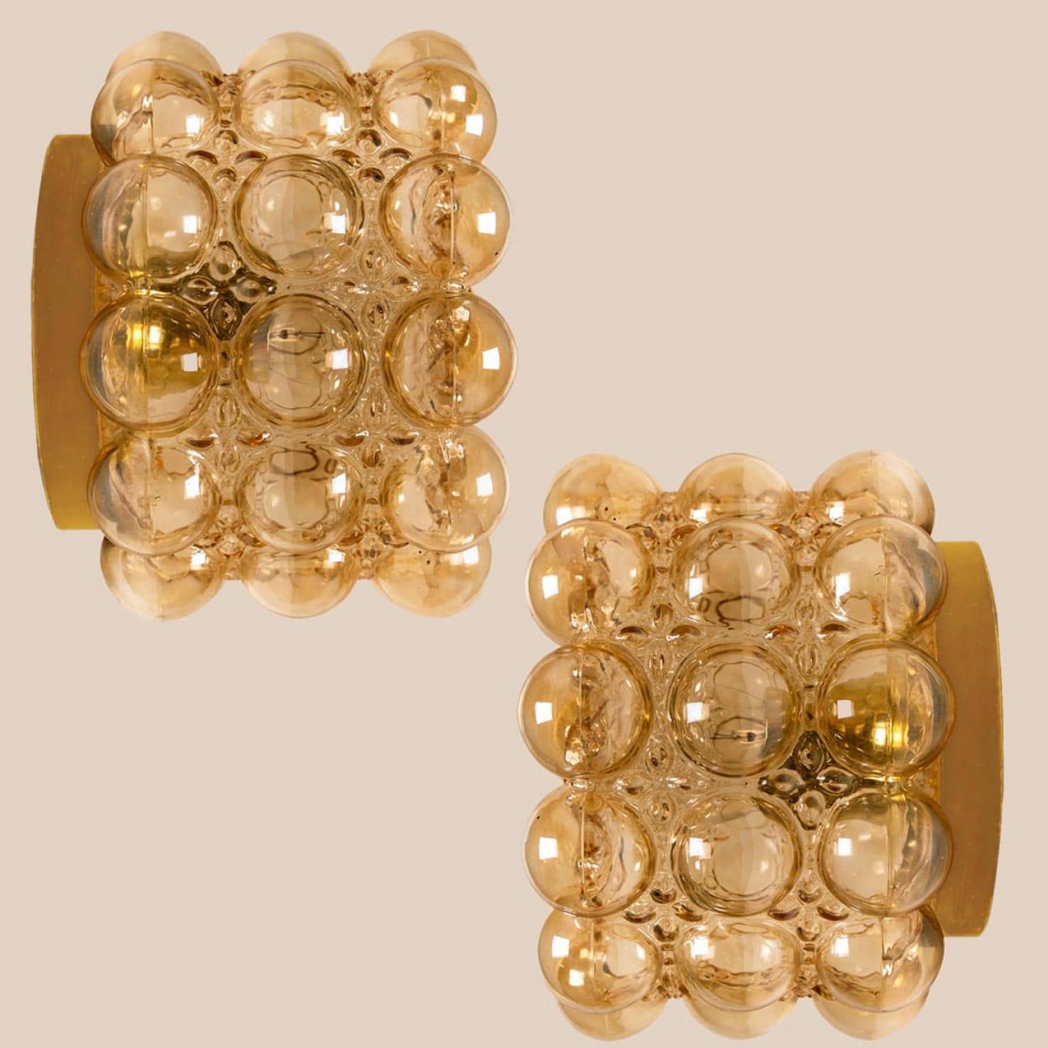 Tedesco 1 of the 2 Amber Glass Flush Mounts Wall Sconce Helena Tynell, Germany 1960 in vendita