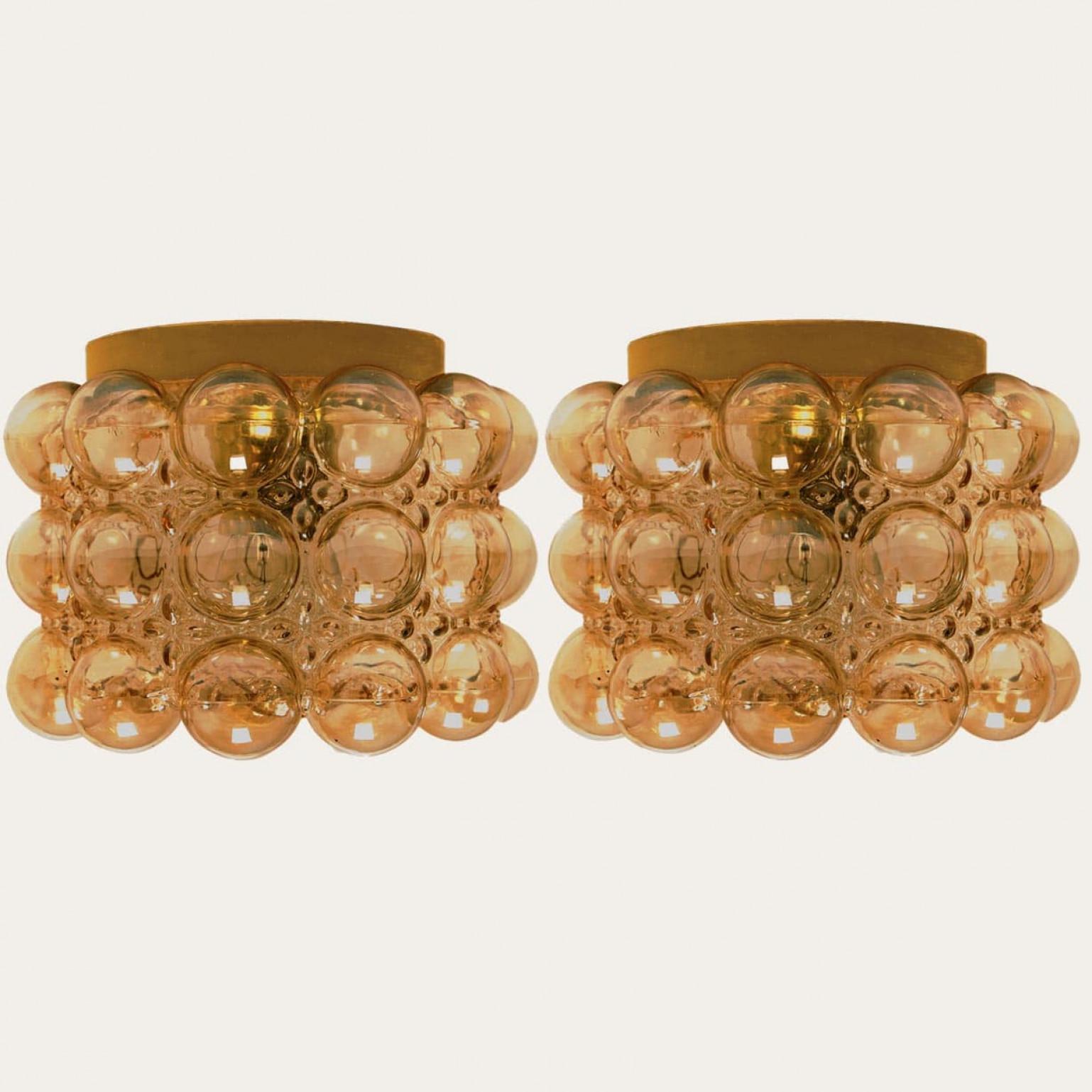 Metà XX secolo 1 of the 2 Amber Glass Flush Mounts Wall Sconce Helena Tynell, Germany 1960 in vendita