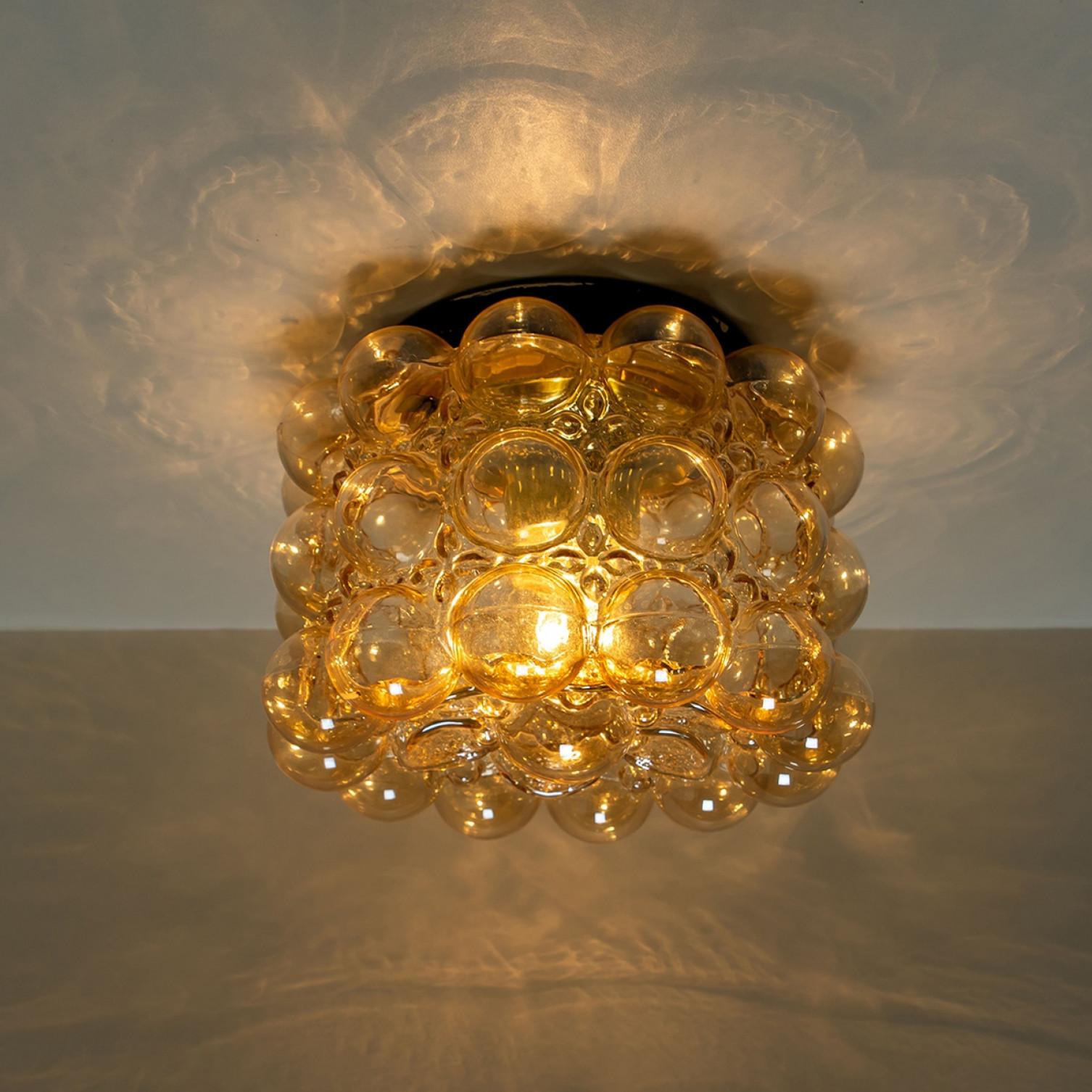 Metallo 1 of the 2 Amber Glass Flush Mounts Wall Sconce Helena Tynell, Germany 1960 in vendita