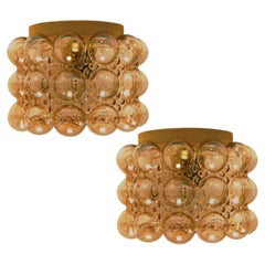 1 of the 2 Amber Glass Flush Mounts Wall Sconce Helena Tynell, Germany 1960