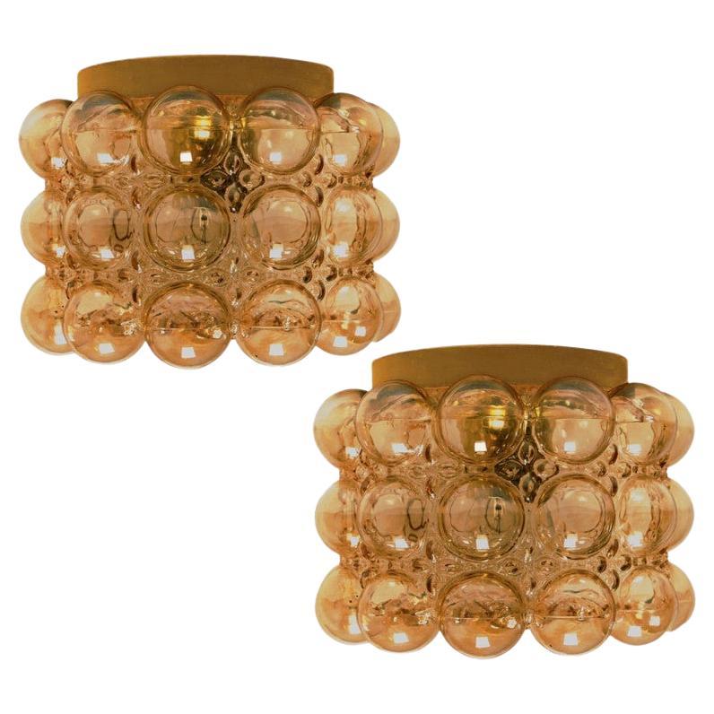 1 of the 2 Amber Glass Flush Mounts Wall Sconce Helena Tynell, Germany 1960