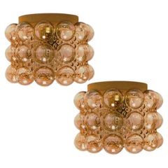 1 of the 2 Amber Glass Flush Mounts Wall Sconce Helena Tynell, Germany 1960