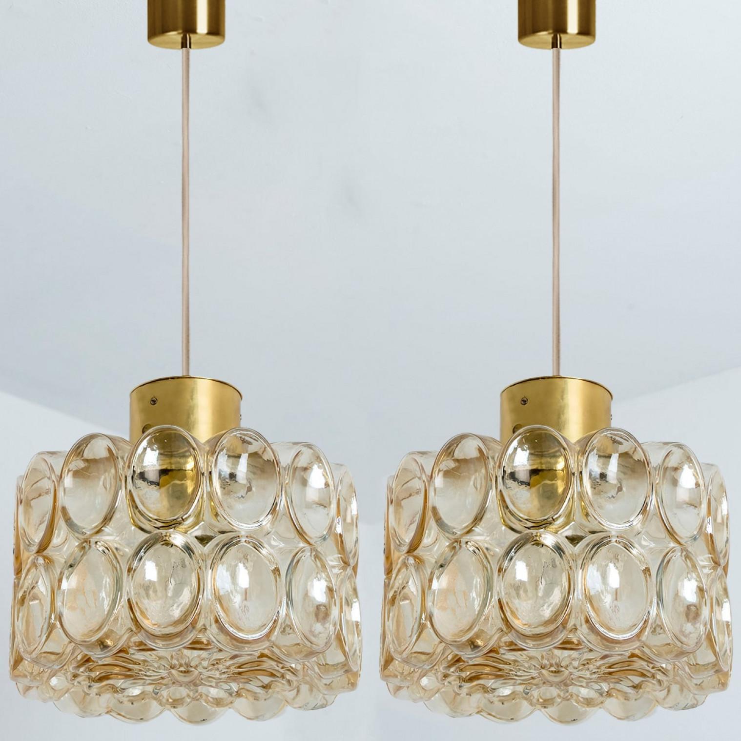 Mid-Century Modern 1 of the 2 Amber Glass Pedants by Helena Tynell for Glashütte Limburg, 1970 For Sale