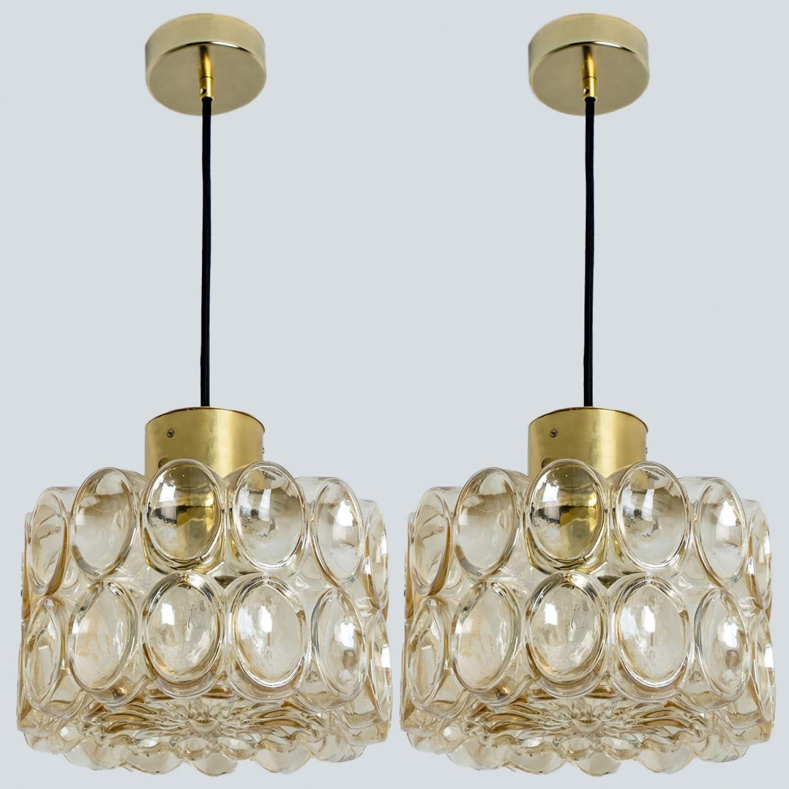 Brass 1 of the 2 Amber Glass Pedants by Helena Tynell for Glashütte Limburg, 1970 For Sale
