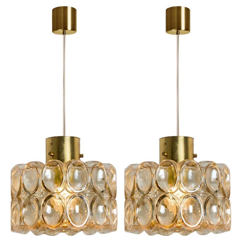 1 of the 2 Amber Glass Pedants by Helena Tynell for Glashütte Limburg, 1970