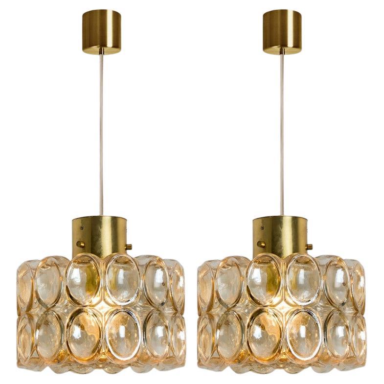 1 of the 2 Amber Glass Pedants by Helena Tynell for Glashütte Limburg, 1970 For Sale