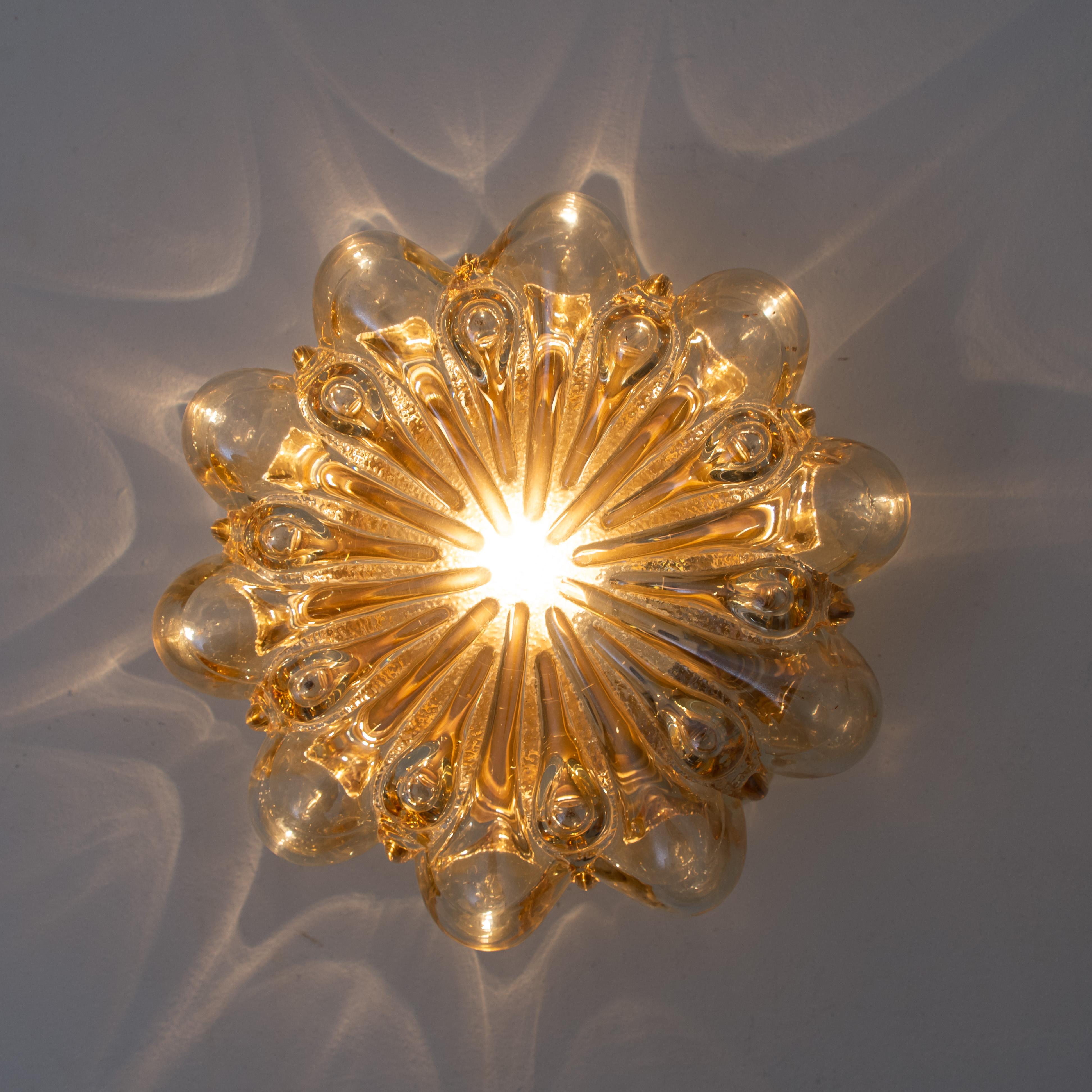 1 of the 2 Amber Glass Wall Lights Sconce by Helena Tynell for Glashütte Limburg 4