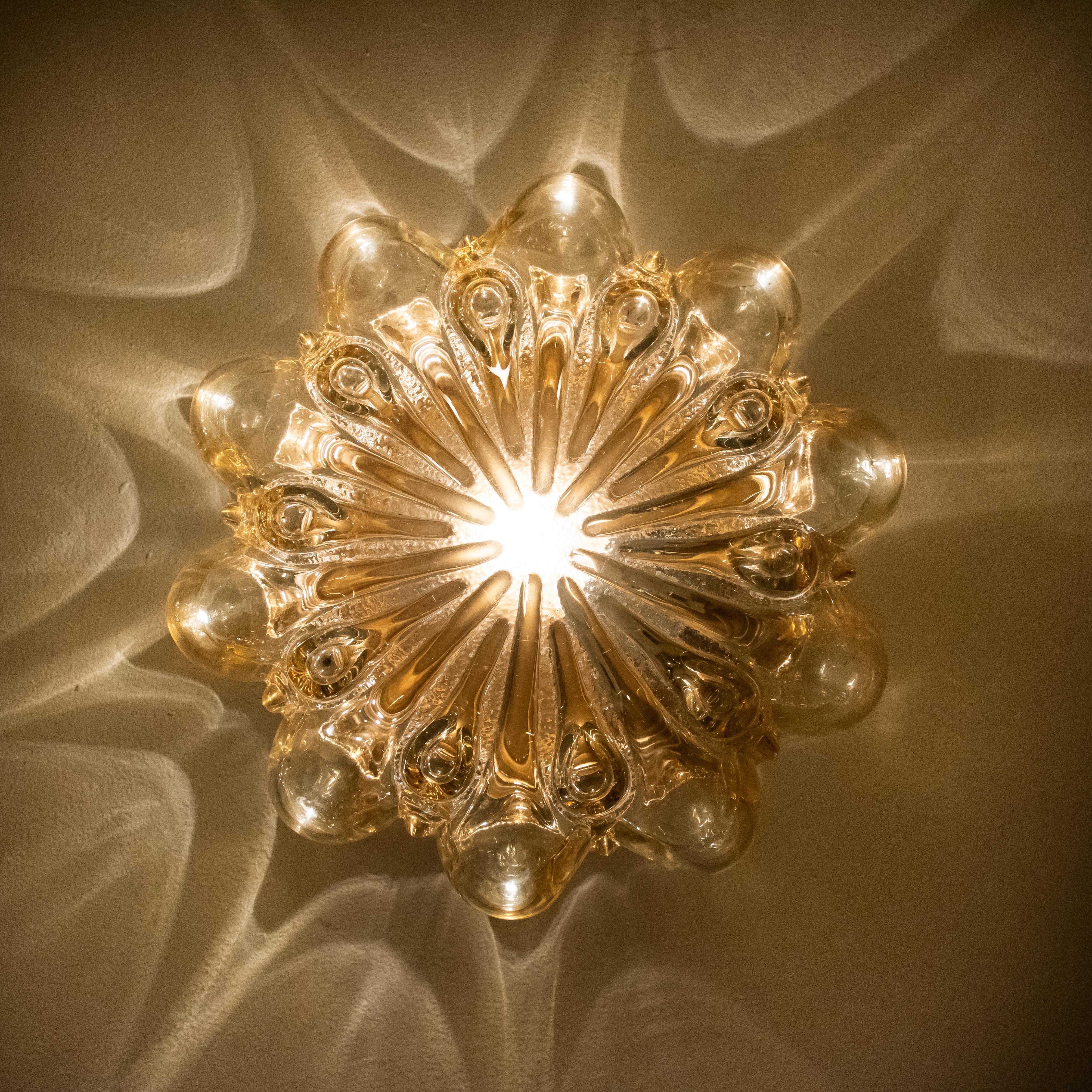 1 of the 2 Amber Glass Wall Lights Sconce by Helena Tynell for Glashütte Limburg 7