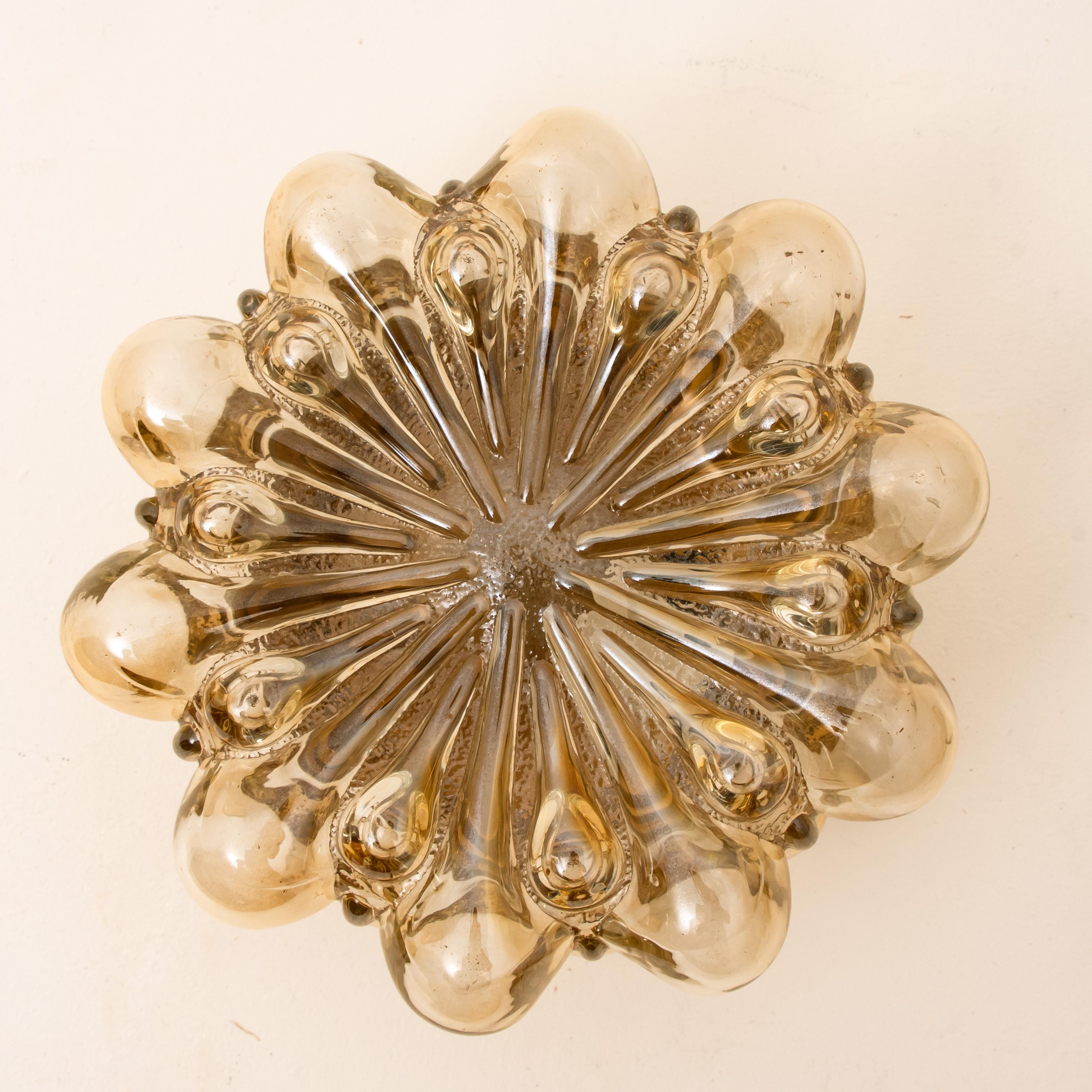 1 of the 2 Amber Glass Wall Lights Sconce by Helena Tynell for Glashütte Limburg 8