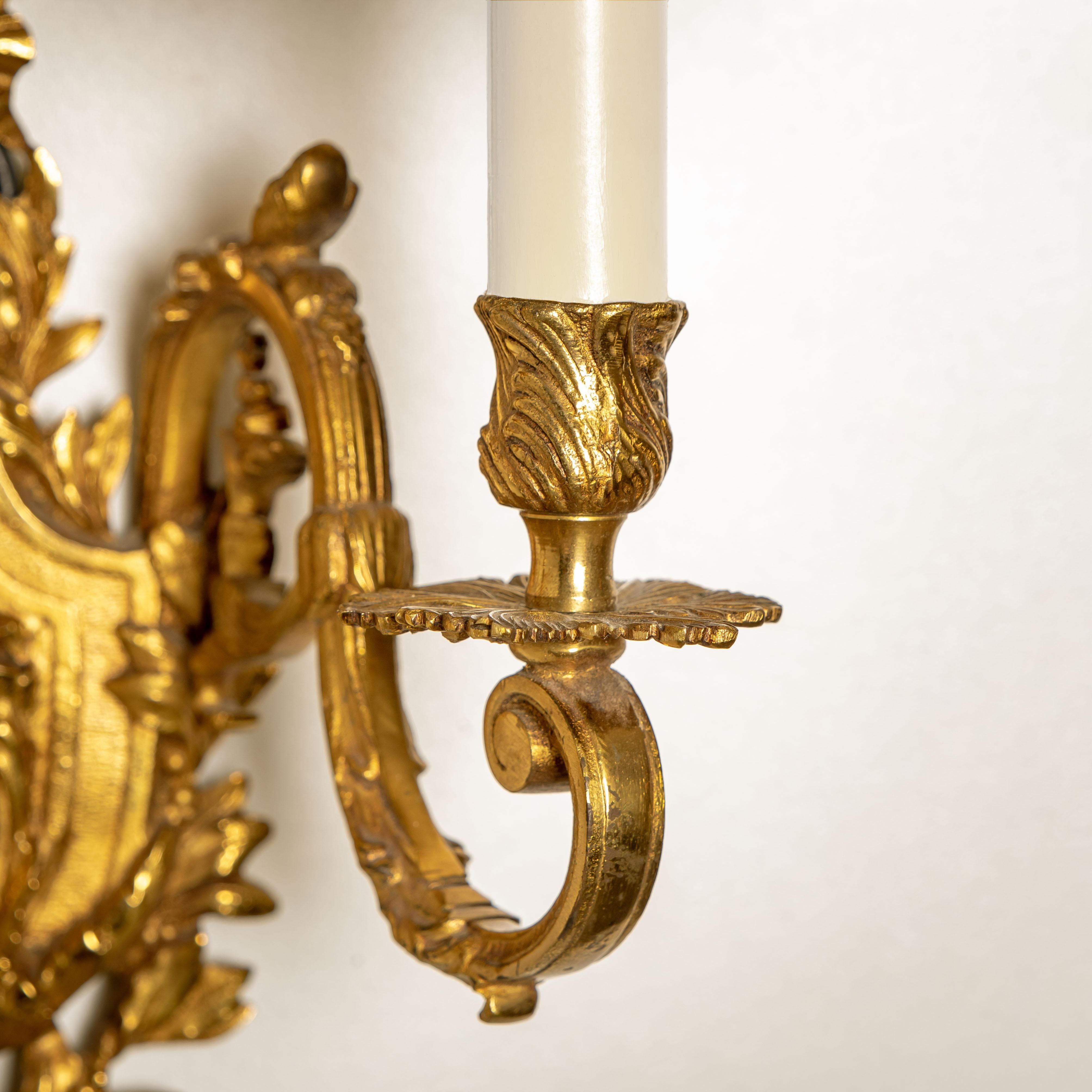 1 of the 2 Antique French Massive Bronze Louis XVI Wall Sconces 2
