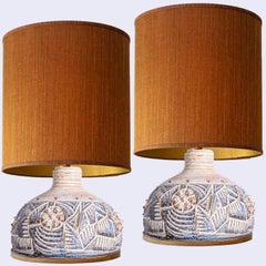 1 of the 2 Axella Ceramic Beige Brown Table Lamps with Custom Shade by R. Houben