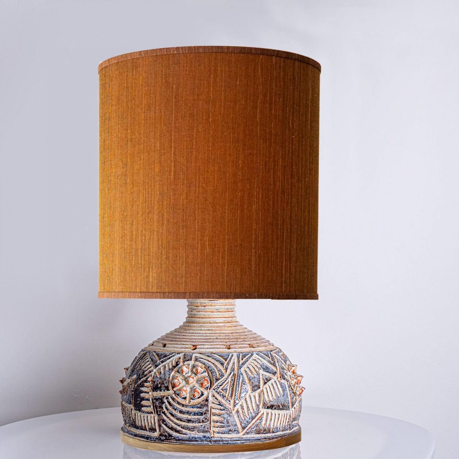 Other 1 of the 2 Axella Ceramic Beige Brown Table Lamps with Custom Shade by R. Houben For Sale