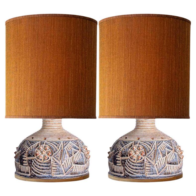 1 of the 2 Axella Ceramic Beige Brown Table Lamps with Custom Shade by R. Houben