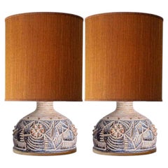 1 of the 2 Axella Ceramic Beige Brown Table Lamps with Custom Shade by R. Houben