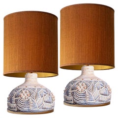 1 of the 2 Axella Ceramic Beige Brown Table Lamps with Custom Shade by R. Houben