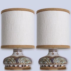 1 of the 2 Axella Ceramic Lightblue Brown Lamps with Custom Shades, Denmark 1970