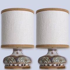 1 of the 2 Axella Ceramic Lightblue Brown Lamps with Custom Shades, Denmark 1970
