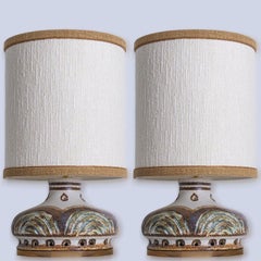 1 of the 2 Axella Ceramic Lightblue Brown Lamps with Custom Shades, Denmark 1970
