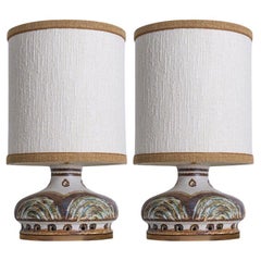 1 of the 2 Axella Ceramic Lightblue Brown Lamps with Custom Shades, Denmark 1970