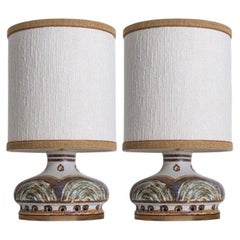 1 of the 2 Axella Ceramic Lightblue Brown Lamps with Custom Shades, Denmark 1970