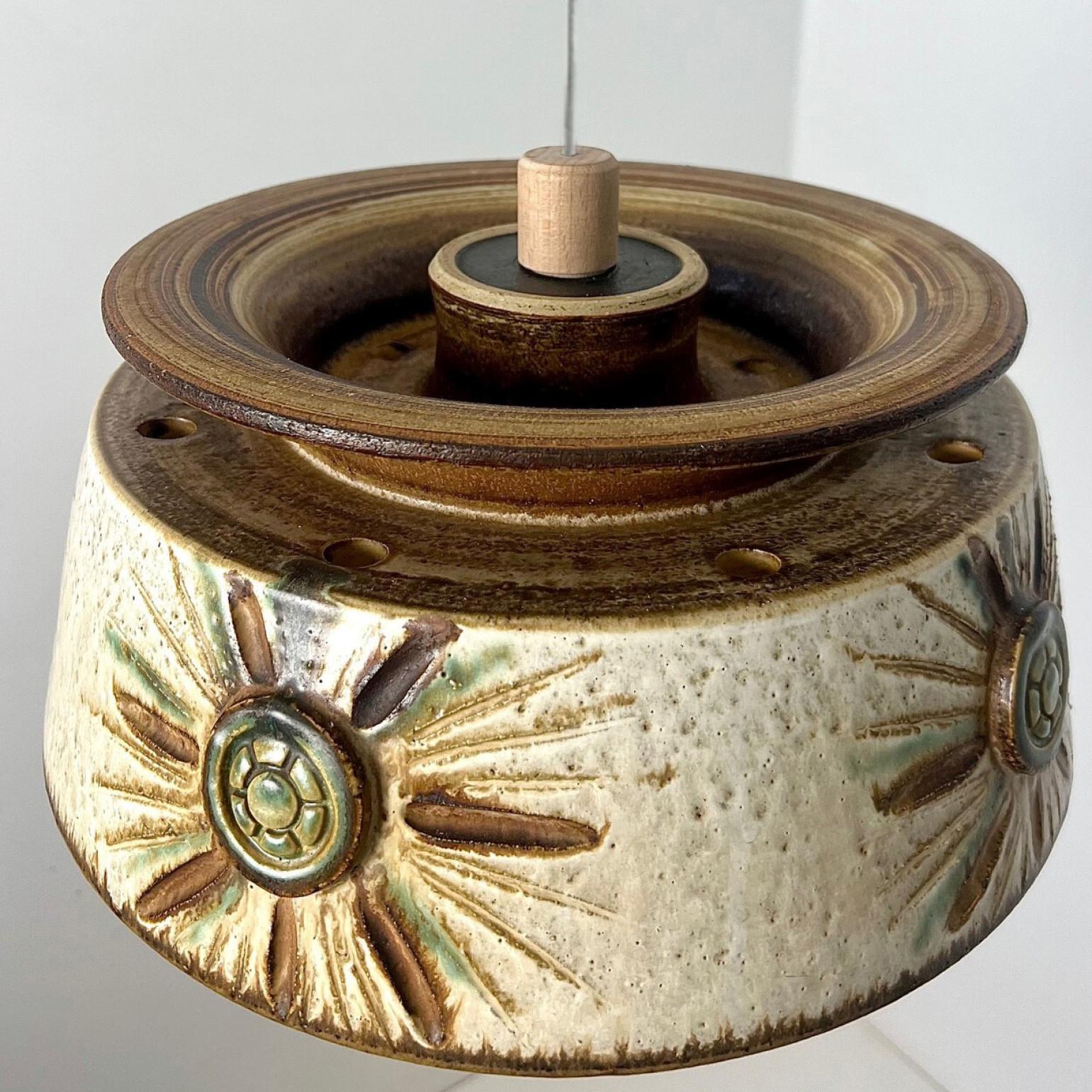Other 1 of the 2 Axella Ceramic Taupe Green Ceramic Pendant Lights, Denmark, 1970 For Sale
