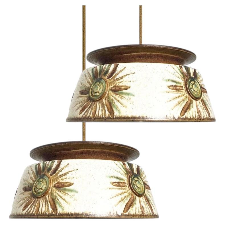 1 of the 2 Axella Ceramic Taupe Green Ceramic Pendant Lights, Denmark, 1970 For Sale
